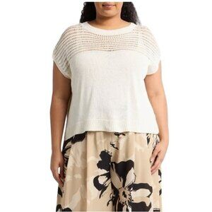 Max Studio Womens Ivory Knit Crew Neck Open Weave Dolman Sweater Plus Sz 2X New